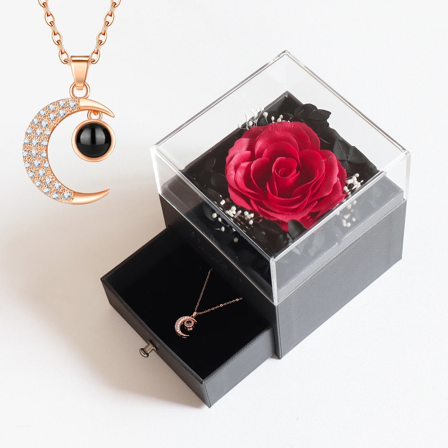 Eternal Soap Rose Jewelry Box wirh Necklace Set Artificial Flower Gift Box Valentine Anniversary Christmas Gifts for Girlfriend