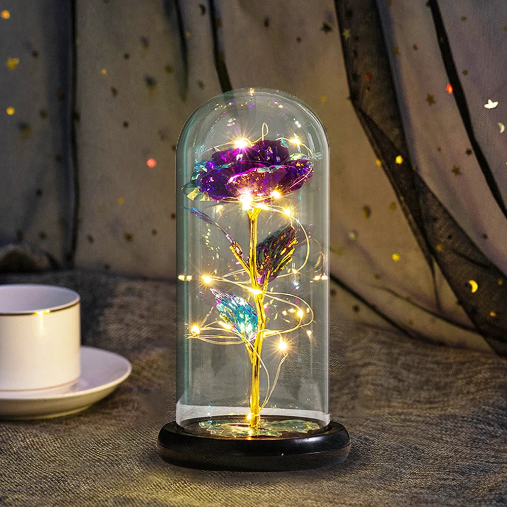 Galaxies Rose Foil Flower Battery Powered Rose Flowers In Glass Glowing Rose Flower Ornament Valentines Day Gift for Girlfriend