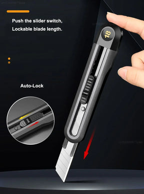 Deli Black Sk2 Blade 3 Styles Tool Retractable Push Button Self-Locking Paper Cutting Utility Knife Office Supplies Stationery