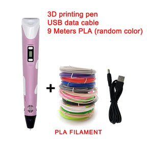 USB 3D Printing Pen DIY Drawing 9M PLA Filament Three-dimensional Graffiti Toys Art Tools For Kids Birthday Christmas Day Gift