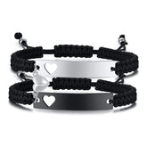 Set Jewelry 2pcs Braided Stainless Steel Bracelet, Heart Matching Couples Bracelets, Rope Chain Adjustable Valentines Day Gift