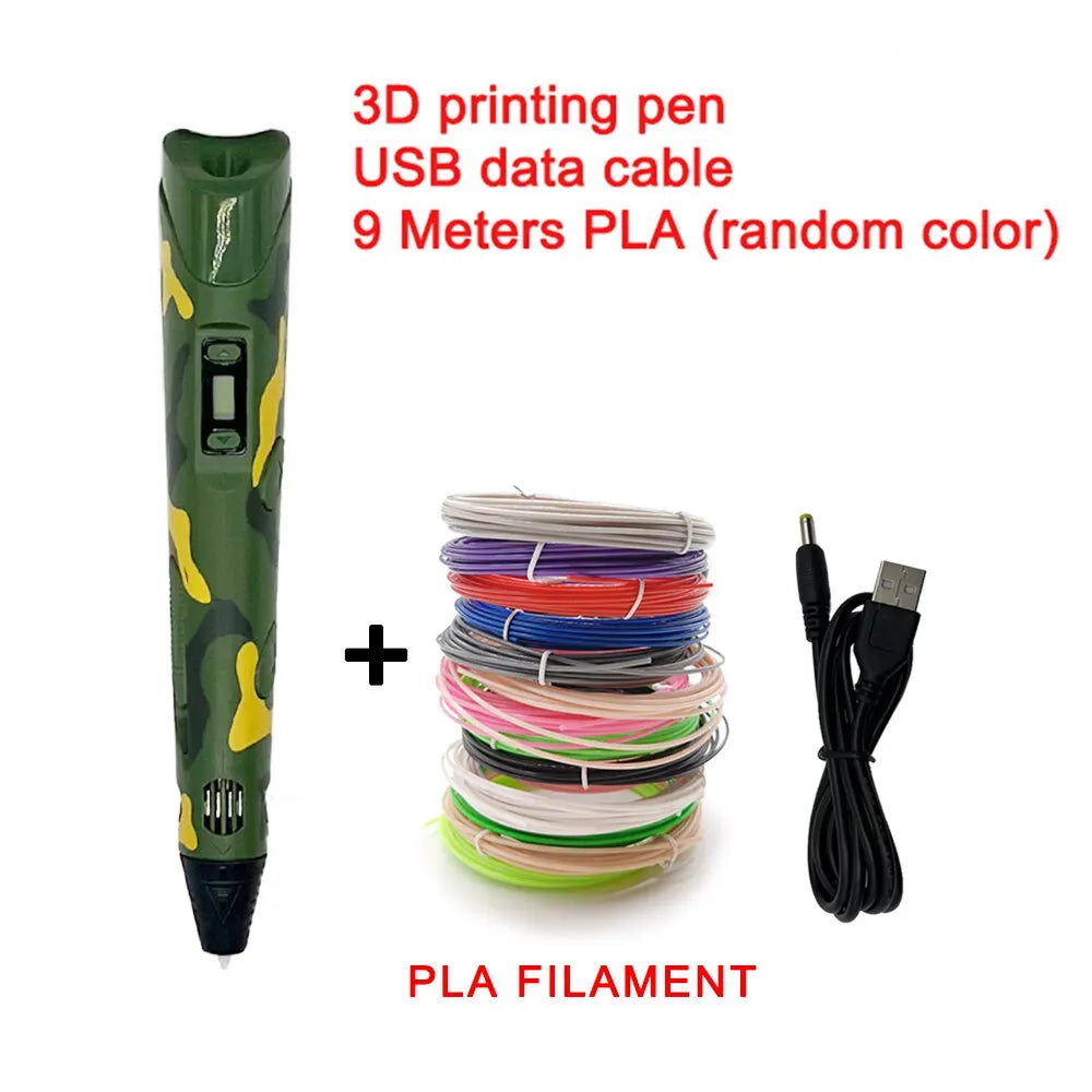 USB 3D Printing Pen DIY Drawing 9M PLA Filament Three-dimensional Graffiti Toys Art Tools For Kids Birthday Christmas Day Gift