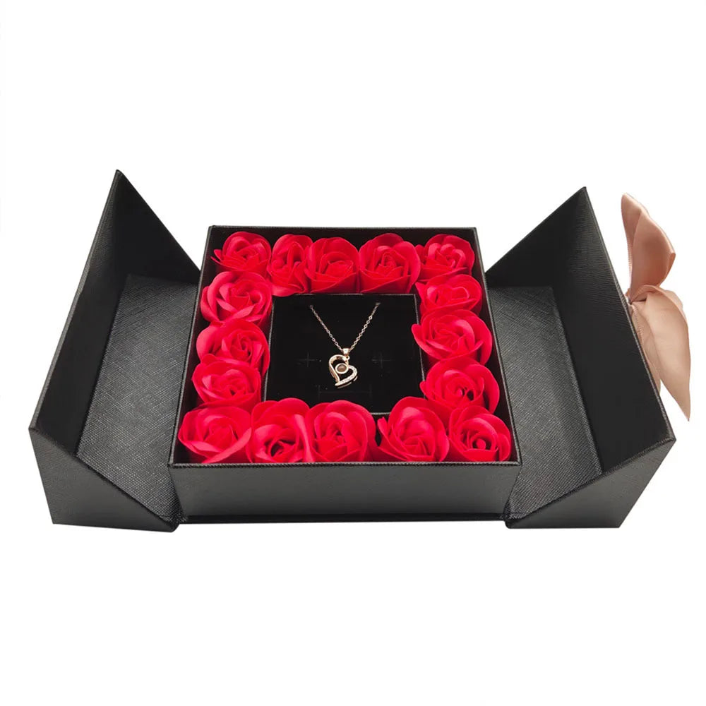 Eternal Roses Gift Box with Design Necklace 100 Languages Love You Birthday Gifts for Her Women Wife Mom Girlfriend Valentines