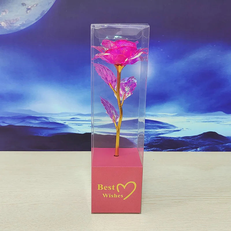 Valentines Day Gift for Girlfriend Eternal Rose LED Light Foil Flower In Glass Cover Mothers Day Wedding favors Bridesmaid Gift