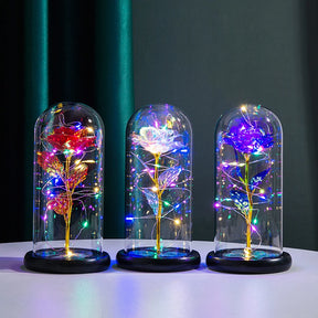 Galaxies Rose Foil Flower Battery Powered Rose Flowers In Glass Glowing Rose Flower Ornament Valentines Day Gift for Girlfriend