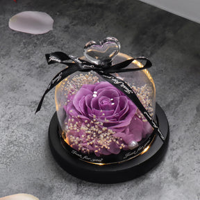 Purple Soap Rose in Glass Dome Artificial Flower With Light Birthday Christmas Valentines Anniversary Gifts for Women Wife