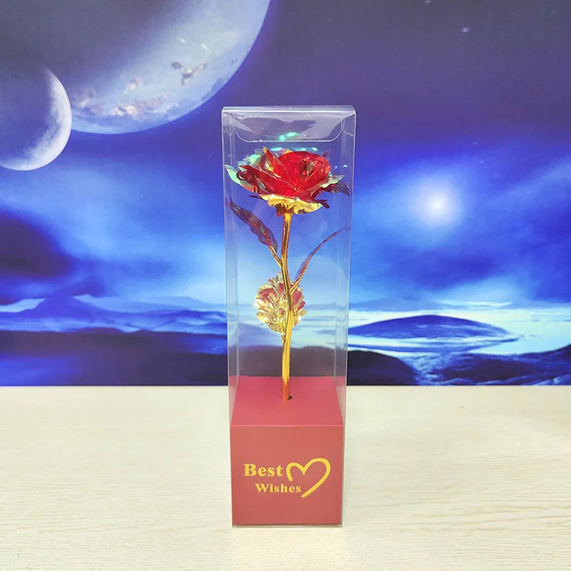 Valentines Day Gift for Girlfriend Eternal Rose LED Light Foil Flower In Glass Cover Mothers Day Wedding favors Bridesmaid Gift