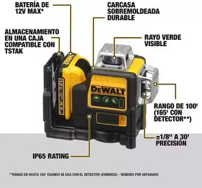 Dewalt DW089LG 3 Sides*360 Degree Vertical 12V Lithium Battery 12 Lines Laser Level Horizontal Green Meter Outdoor