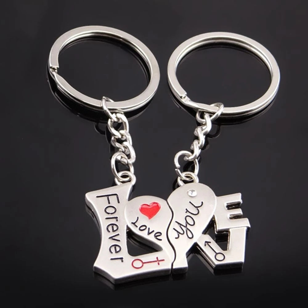 2pcs I Love You Key Chain Women Men Bag Pendant Couple Metal Red Heart Keychains Set For Boyfriend Girlfriend Valentine Day Gift