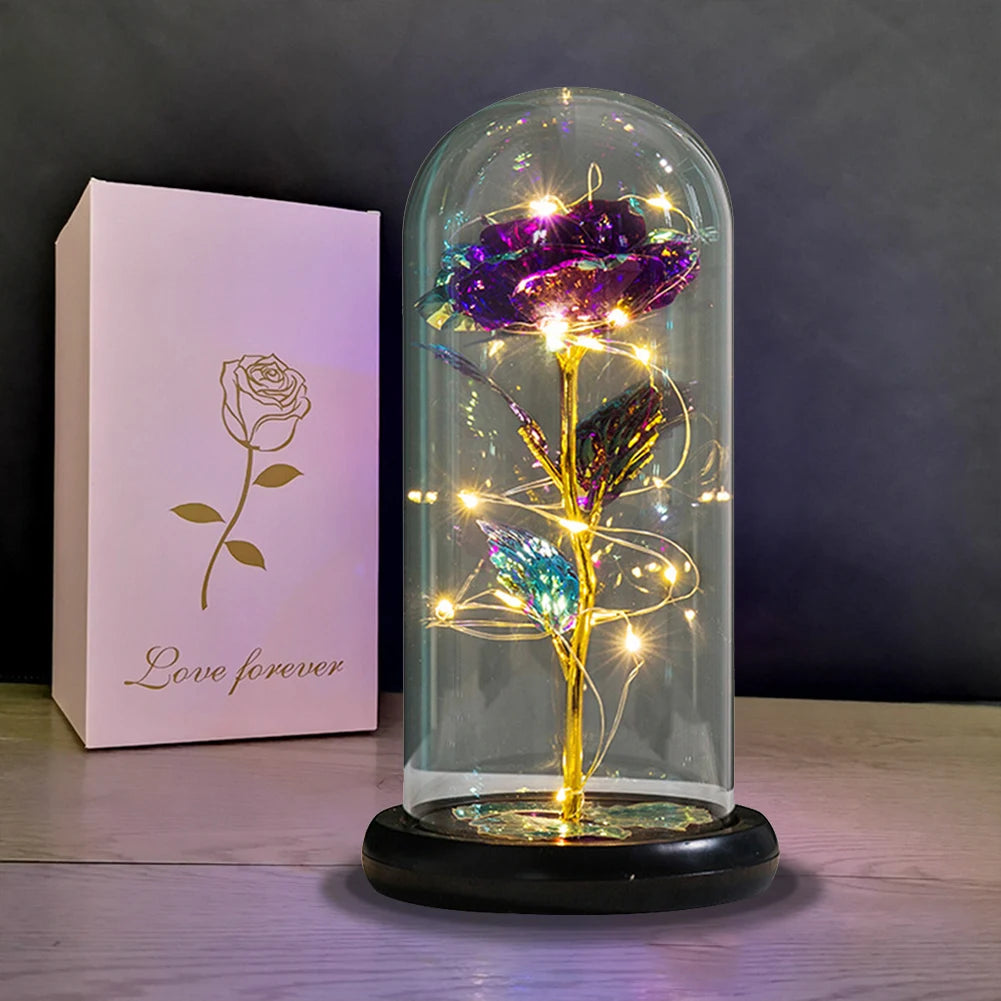 Galaxies Rose Foil Flower Battery Powered Rose Flowers In Glass Glowing Rose Flower Ornament Valentines Day Gift for Girlfriend