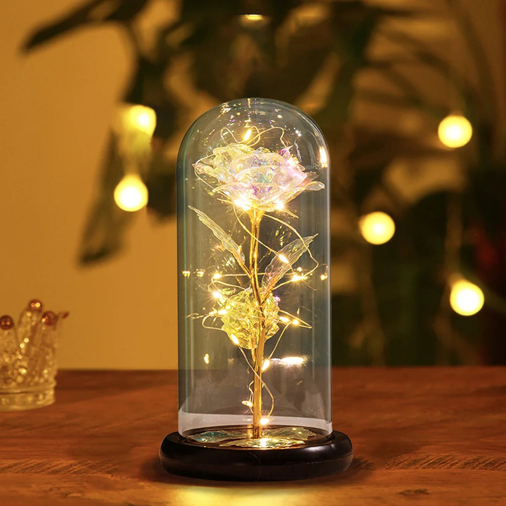 Galaxies Rose Foil Flower Battery Powered Rose Flowers In Glass Glowing Rose Flower Ornament Valentines Day Gift for Girlfriend