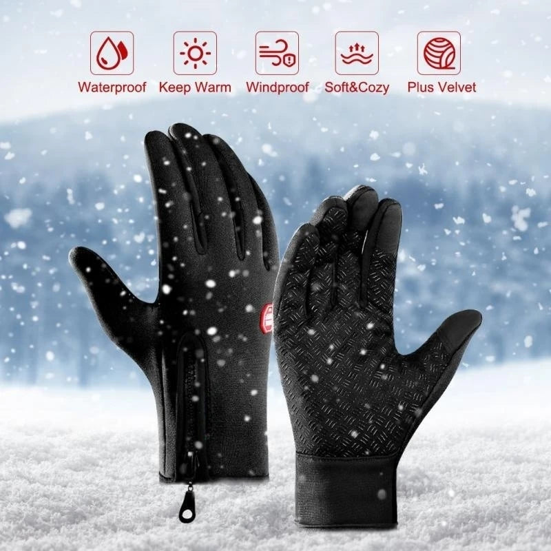 Winter Gloves For Men Waterproof Windproof Cold Gloves Snowboard Motorcycle Riding Driving Warm Touchscreen Zipper Glove