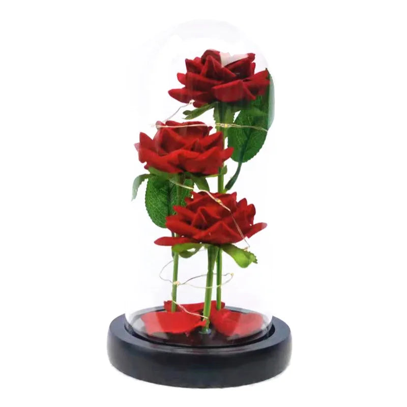 LED Galaxy Three Rose Artificial Flowers, Wedding Decoration, Creative Valentine'S Day and Mother'S Day Gift without Battery 1Pc