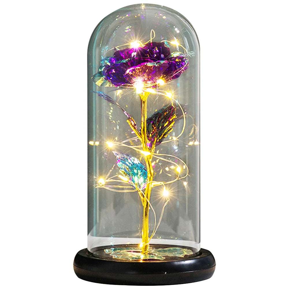 Galaxies Rose Foil Flower Battery Powered Rose Flowers In Glass Glowing Rose Flower Ornament Valentines Day Gift for Girlfriend