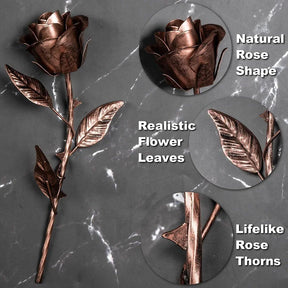 Iron Rose Gifts for Anniversary Bronze Metal Rose Flower Gift for Her Everlasting Rose for Wedding Christmas Mom Valentines Day