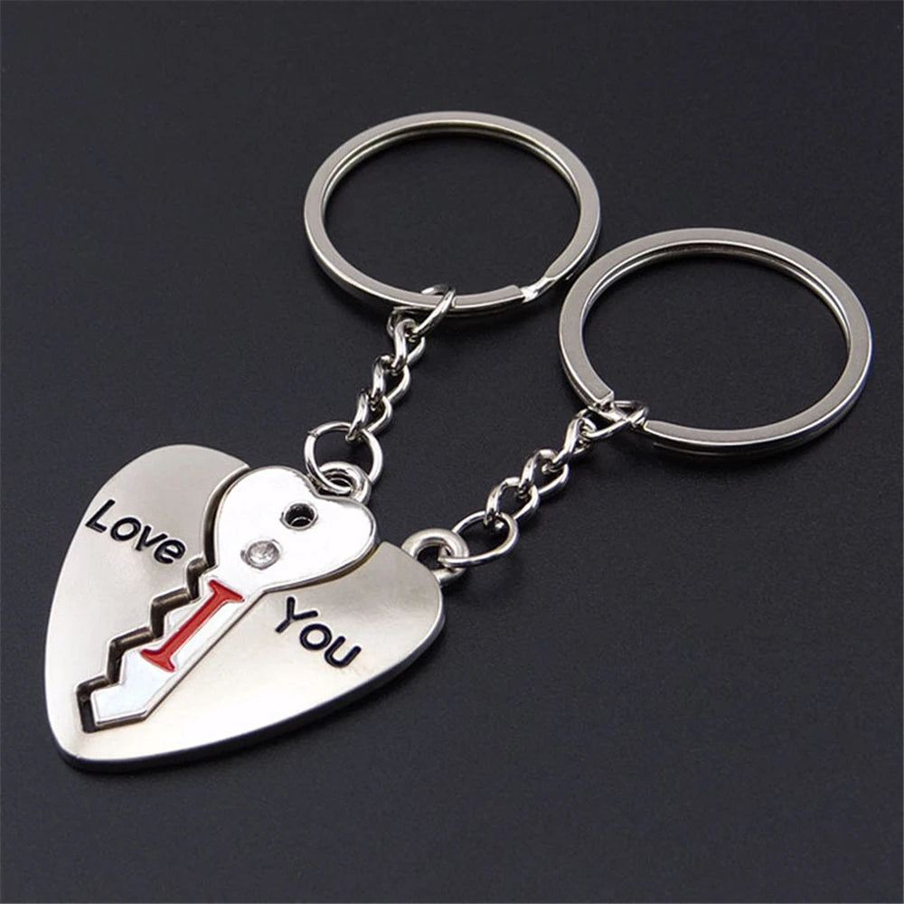 2pcs I Love You Key Chain Women Men Bag Pendant Couple Metal Red Heart Keychains Set For Boyfriend Girlfriend Valentine Day Gift