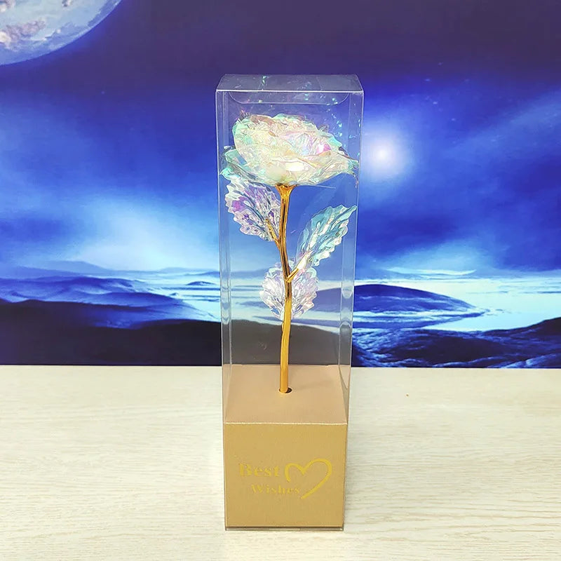 Valentines Day Gift for Girlfriend Eternal Rose LED Light Foil Flower In Glass Cover Mothers Day Wedding favors Bridesmaid Gift