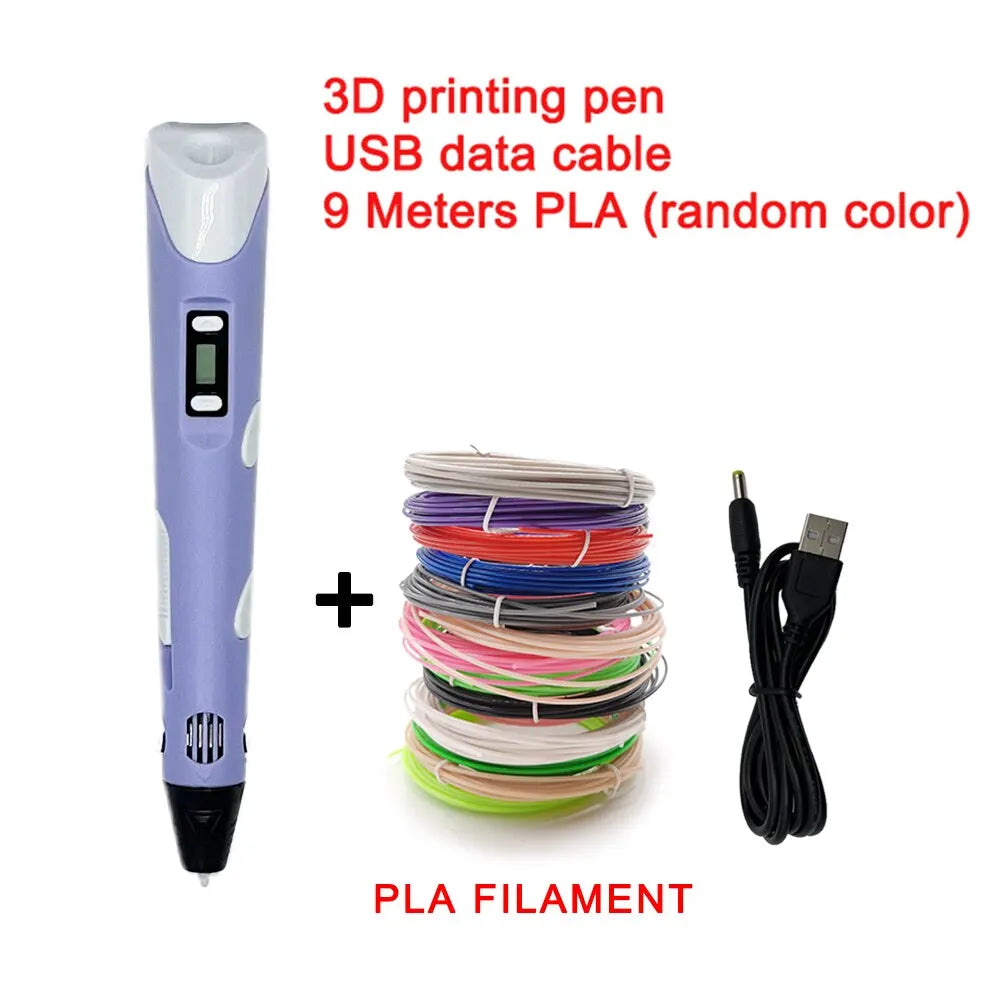 USB 3D Printing Pen DIY Drawing 9M PLA Filament Three-dimensional Graffiti Toys Art Tools For Kids Birthday Christmas Day Gift