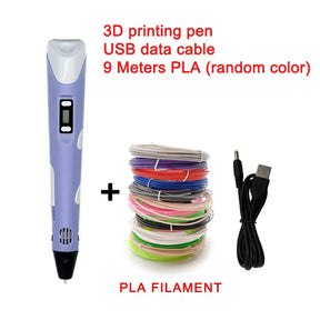 USB 3D Printing Pen DIY Drawing 9M PLA Filament Three-dimensional Graffiti Toys Art Tools For Kids Birthday Christmas Day Gift