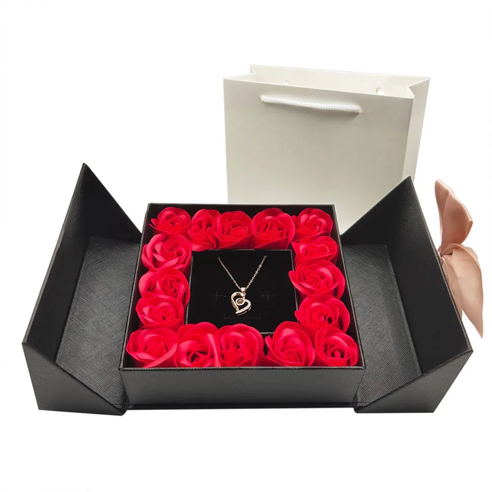 Eternal Roses Gift Box with Design Necklace 100 Languages Love You Birthday Gifts for Her Women Wife Mom Girlfriend Valentines